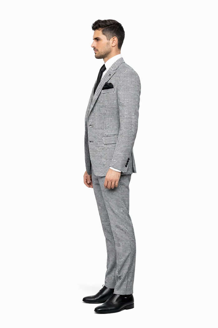 Rossi Man MAX RM1710 Slim Fit 3-Piece Suit – Modern Black and White Suit for Men