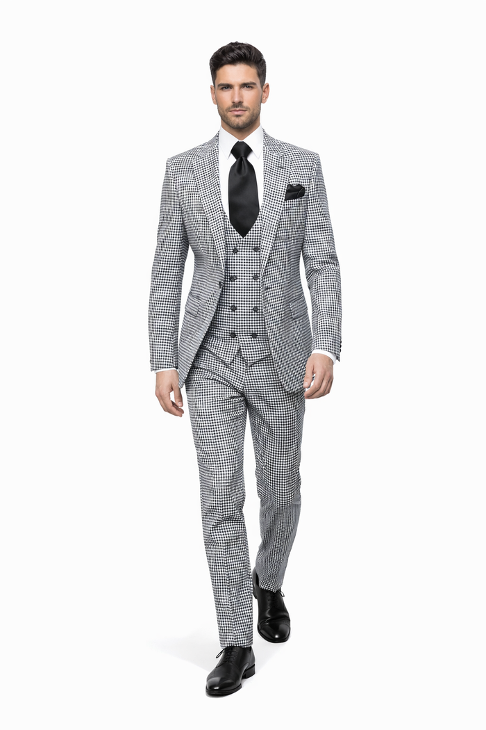 Rossi Man MAX RM1710 Slim Fit 3-Piece Suit – Modern Black and White Suit for Men