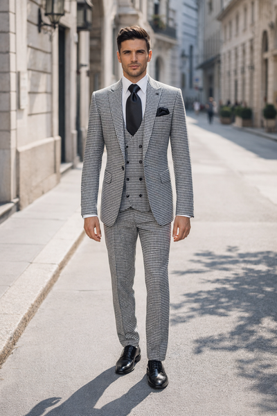 Rossi Man MAX RM1710 Slim Fit 3-Piece Suit – Modern Black and White Suit for Men