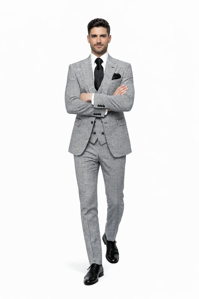 Rossi Man MAX RM1710 Slim Fit 3-Piece Suit – Modern Black and White Suit for Men