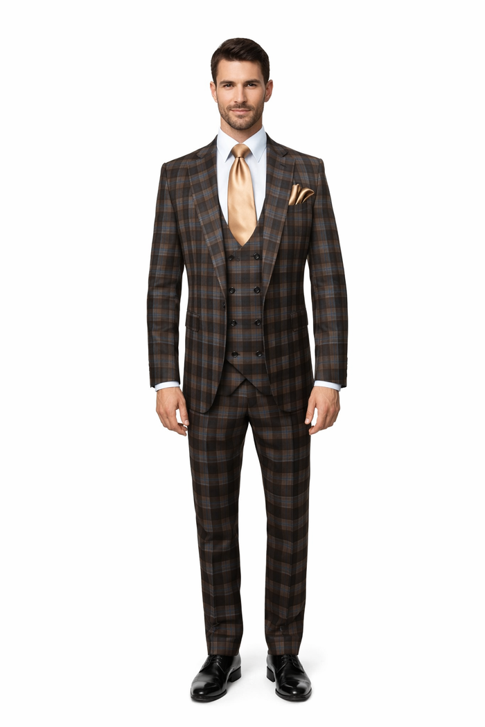 Rossi Man MAX RM1735 Slim Fit 3-Piece Brown Suit – Modern Formalwear for Men