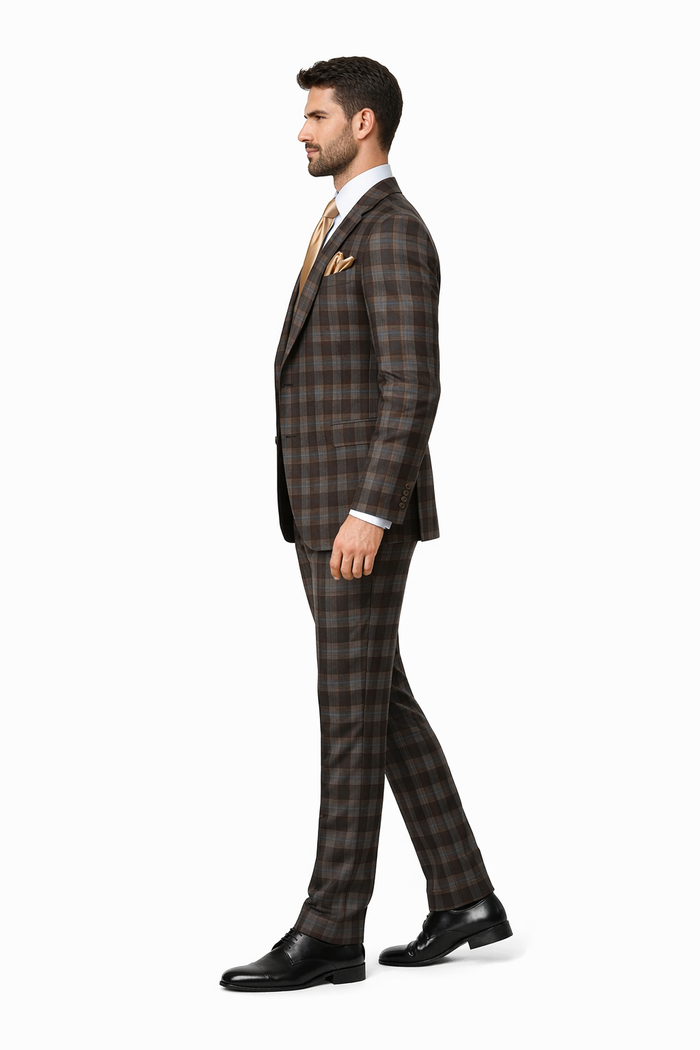 Rossi Man MAX RM1735 Slim Fit 3-Piece Brown Suit – Modern Formalwear for Men