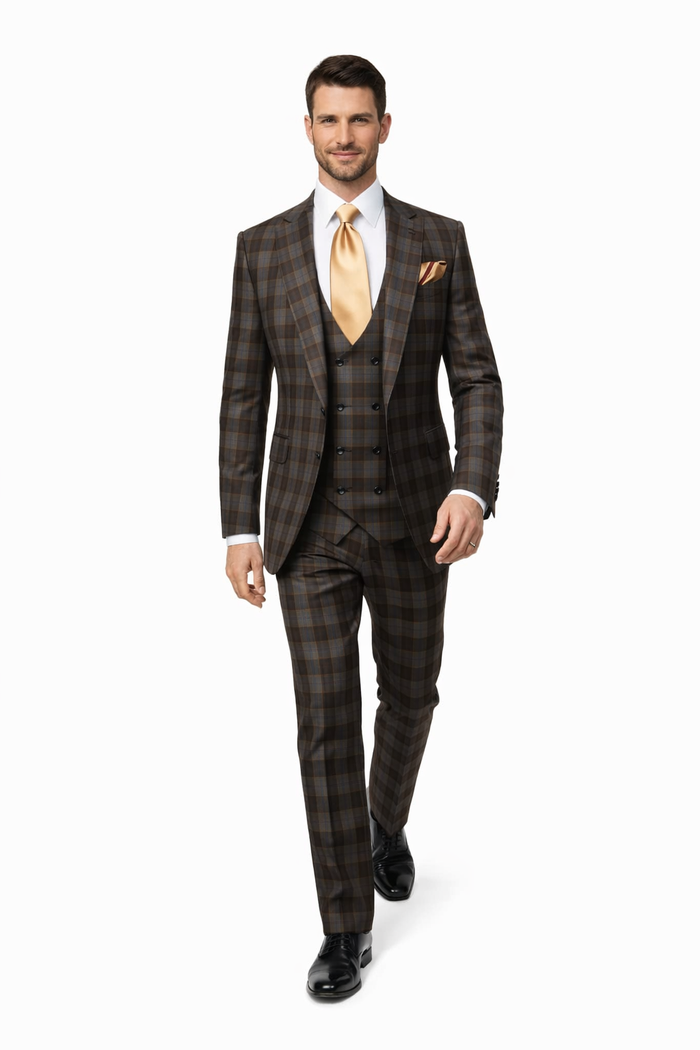 Rossi Man MAX RM1735 Slim Fit 3-Piece Brown Suit – Modern Formalwear for Men