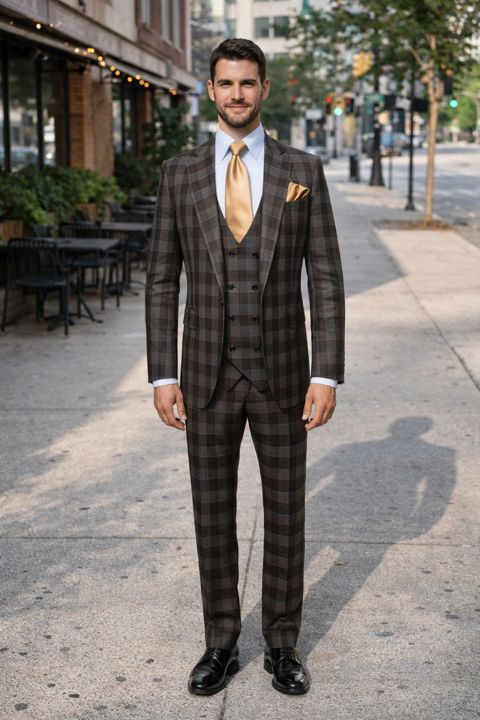 Rossi Man MAX RM1735 Slim Fit 3-Piece Brown Suit – Modern Formalwear for Men