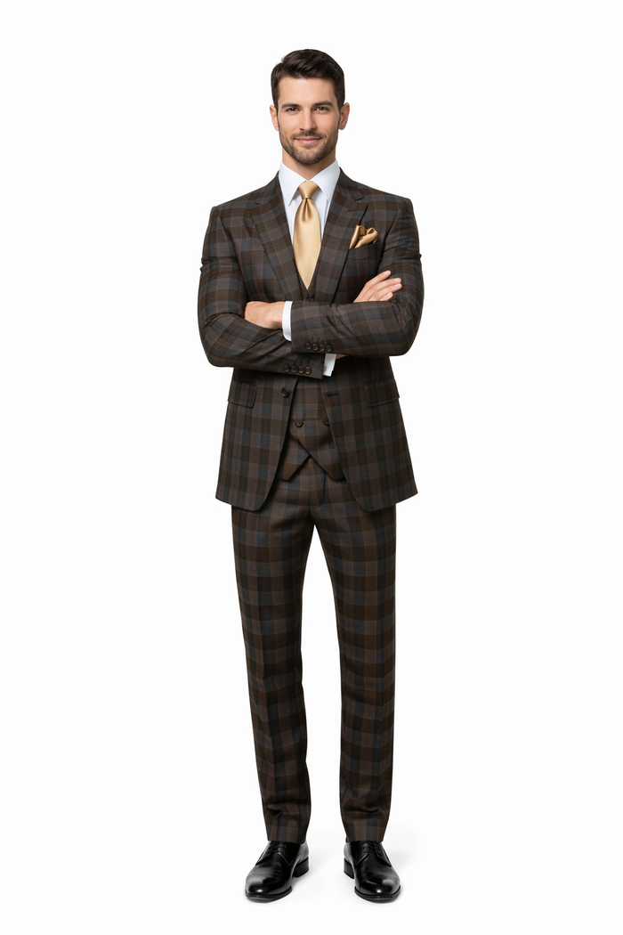 Rossi Man MAX RM1735 Slim Fit 3-Piece Brown Suit – Modern Formalwear for Men
