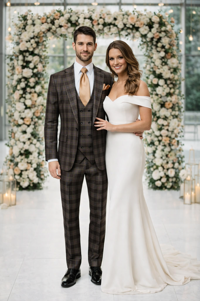Rossi Man MAX RM1735 Slim Fit 3-Piece Brown Suit – Modern Formalwear for Men