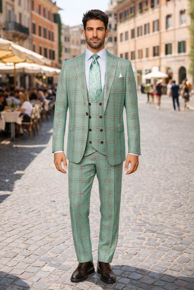 Rossi Man MAX RM1825 Slim Fit 3-Piece Mint Green Suit - Formalwear
