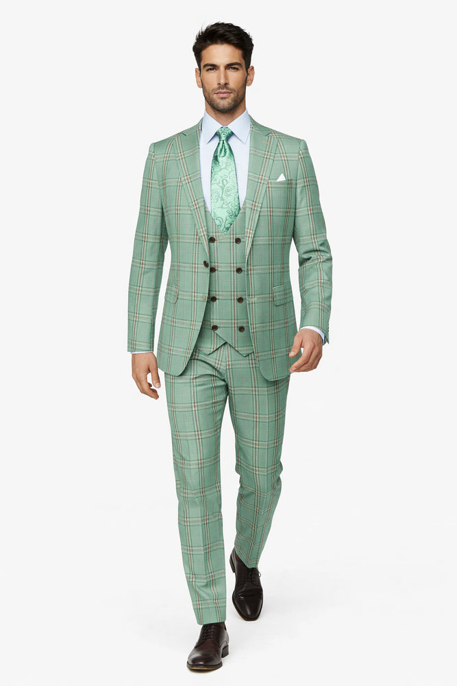Rossi Man MAX RM1825 Slim Fit 3-Piece Mint Green Suit - Formalwear