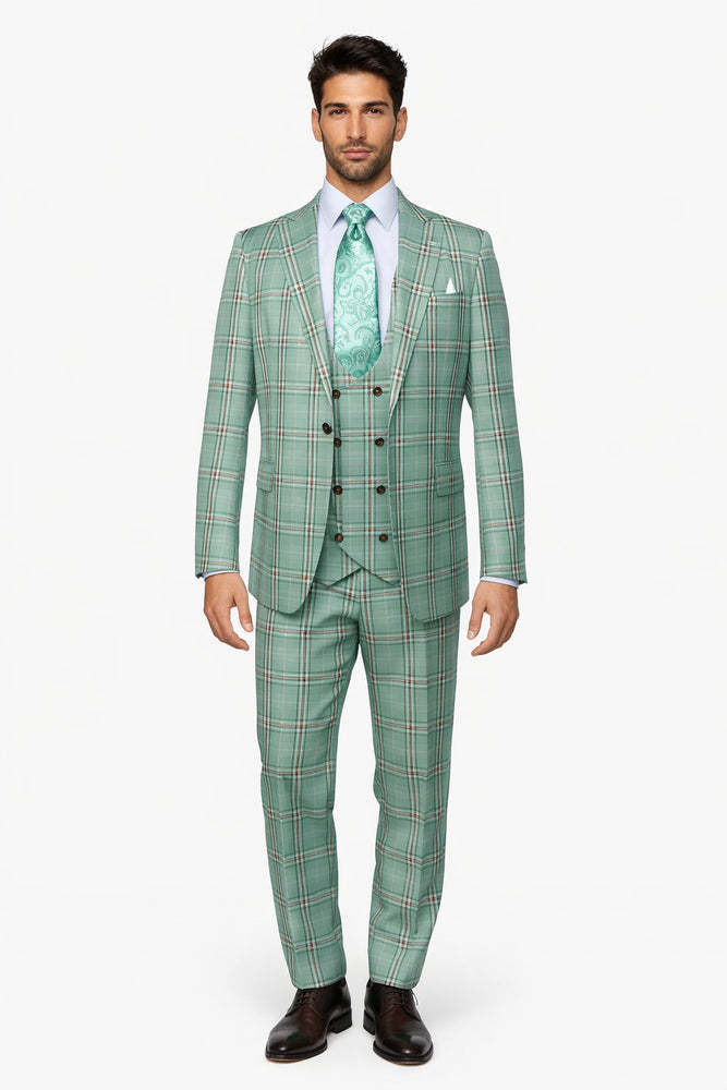 Rossi Man MAX RM1825 Slim Fit 3-Piece Mint Green Suit - Formalwear