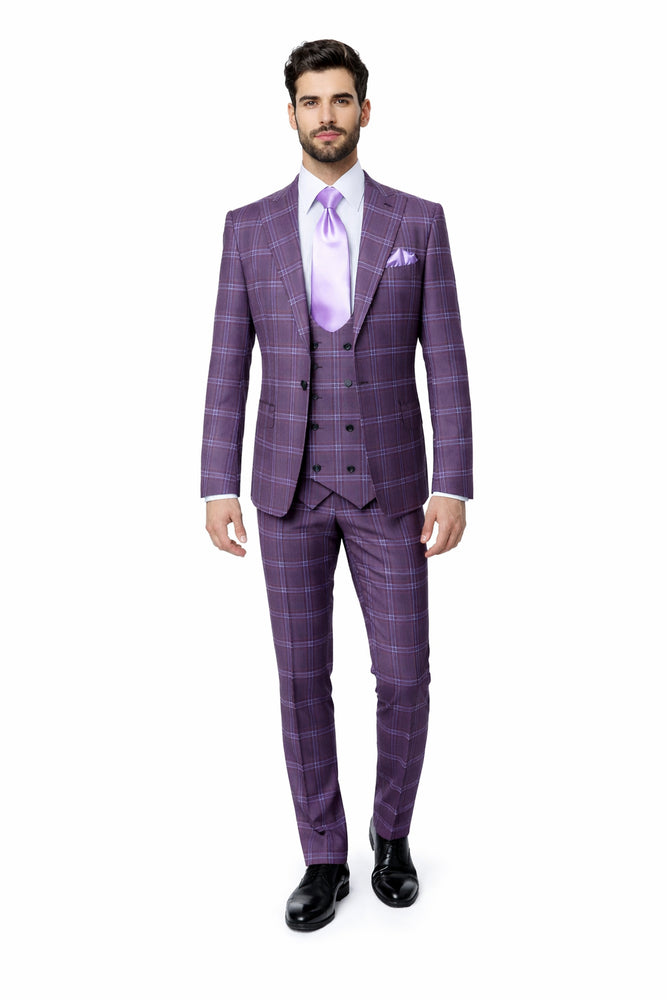 Rossi Man MAX RM1834 Slim Fit 3-Piece Purple Suit – Elegant Men’s Formalwear