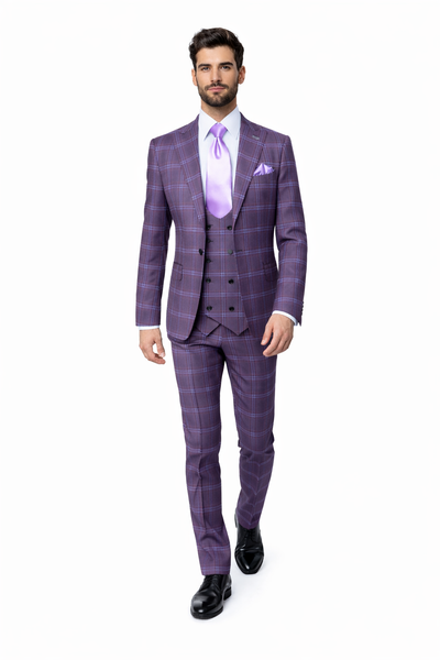 Rossi Man MAX RM1834 Slim Fit 3-Piece Purple Suit – Elegant Men’s Formalwear