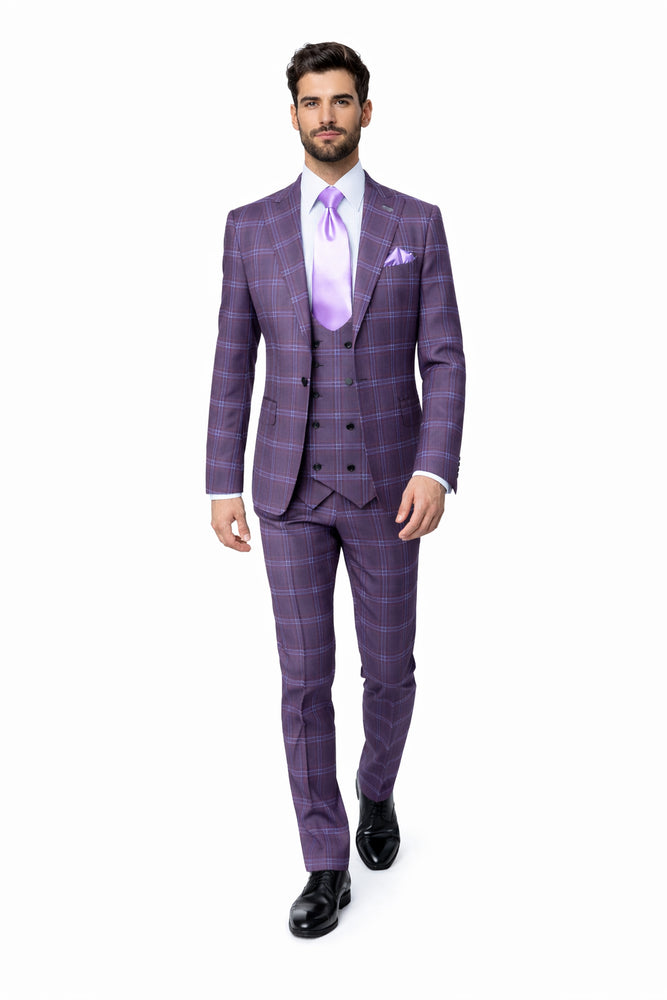 Rossi Man MAX RM1834 Slim Fit 3-Piece Purple Suit – Elegant Men’s Formalwear