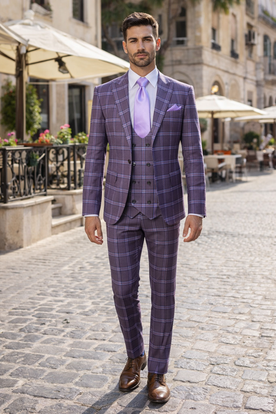 Rossi Man MAX RM1834 Slim Fit 3-Piece Purple Suit – Elegant Men’s Formalwear