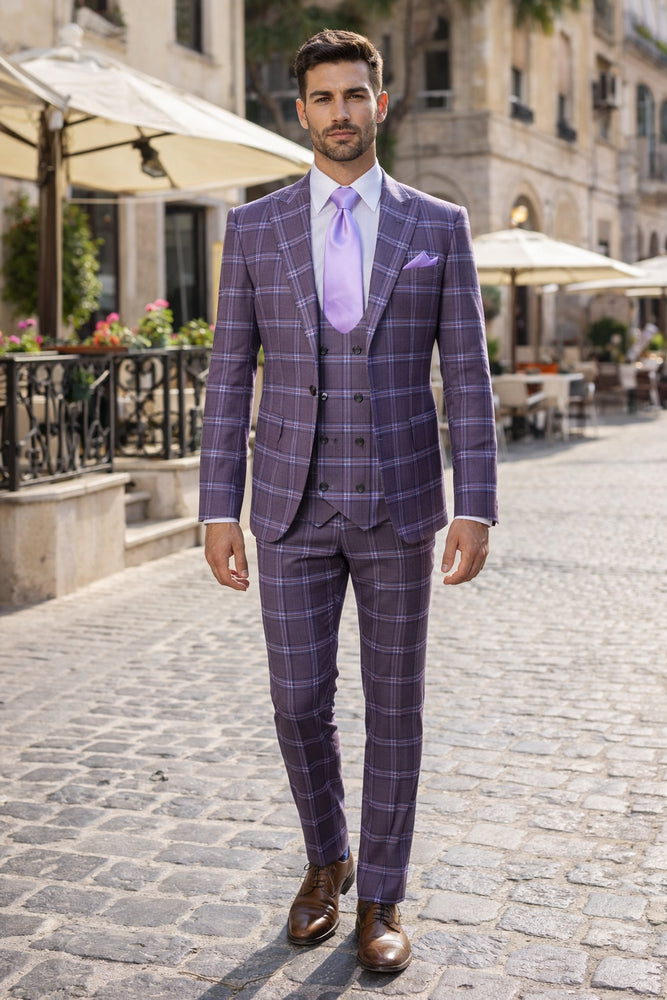 Rossi Man MAX RM1834 Slim Fit 3-Piece Purple Suit – Elegant Men’s Formalwear