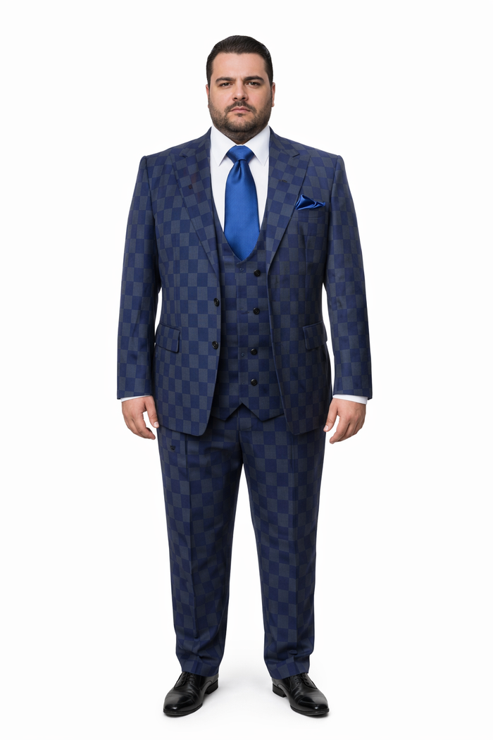 Rossi Man MAX RM1838 Navy Check Slim Fit 3-Piece Suit – Men’s Formalwear