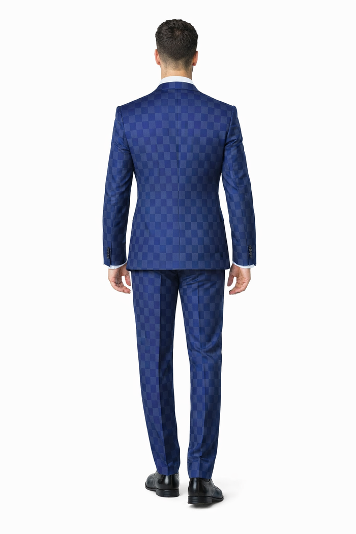 Rossi Man MAX RM1838 Navy Check Slim Fit 3-Piece Suit – Men’s Formalwear