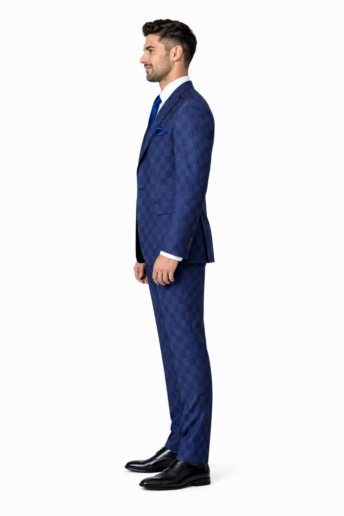 Rossi Man MAX RM1838 Navy Check Slim Fit 3-Piece Suit – Men’s Formalwear