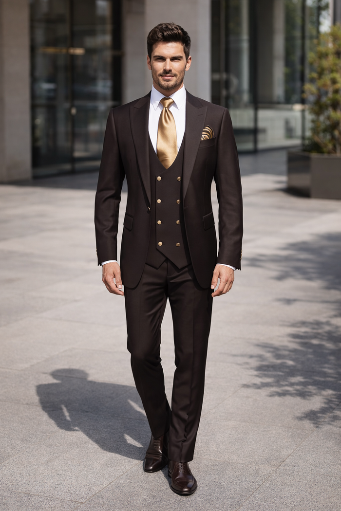 Rossi Man MAX Slim Fit 3-Piece Chocolate Brown Suit – Modern Men’s Formal Set