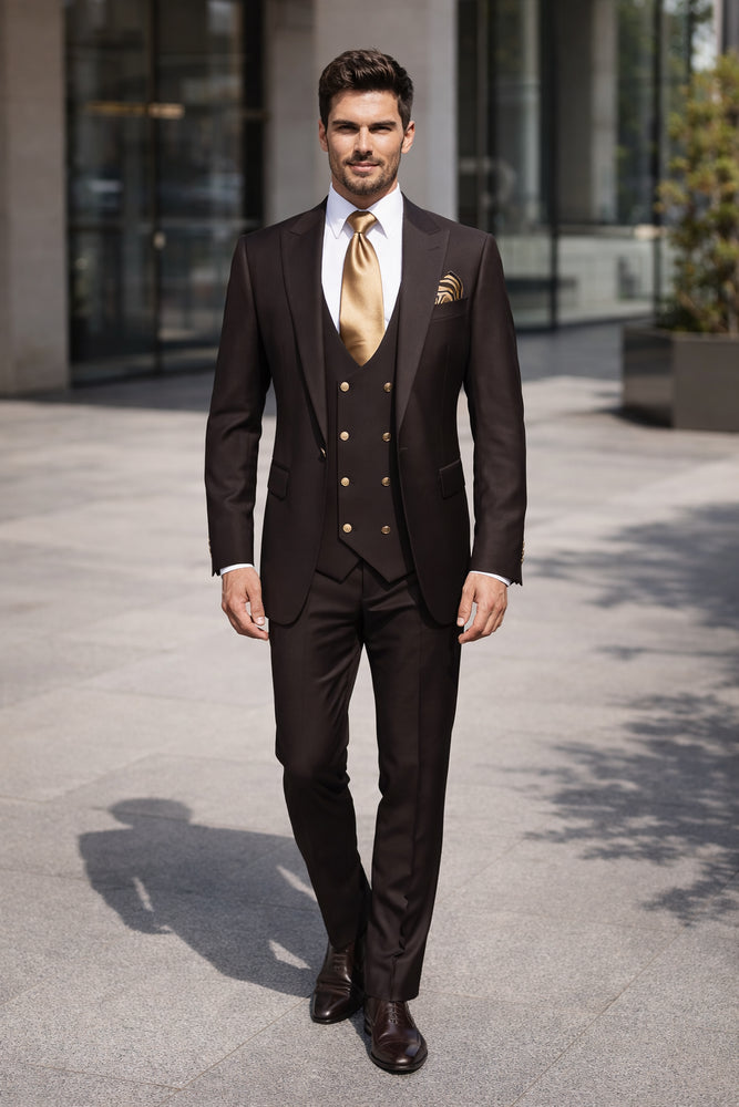 Rossi Man MAX Slim Fit 3-Piece Chocolate Brown Suit – Modern Men’s Formal Set