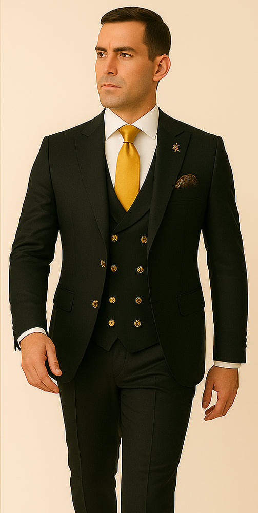Rossi Man Men’s Black Slim Fit Suit – Double-Breasted Modern Classic
