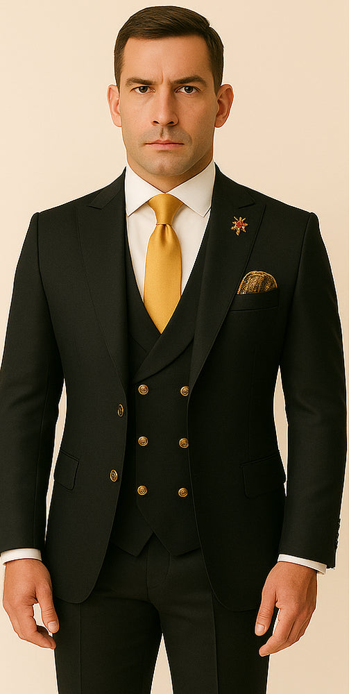 Rossi Man Men’s Black Slim Fit Suit – Double-Breasted Modern Classic