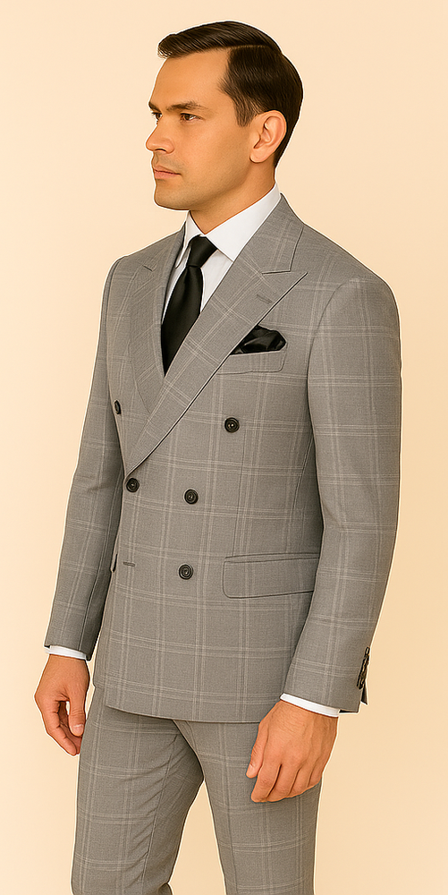 Rossi Man RM1796 – Premium Milano Tailored Double-Breasted Check Suit