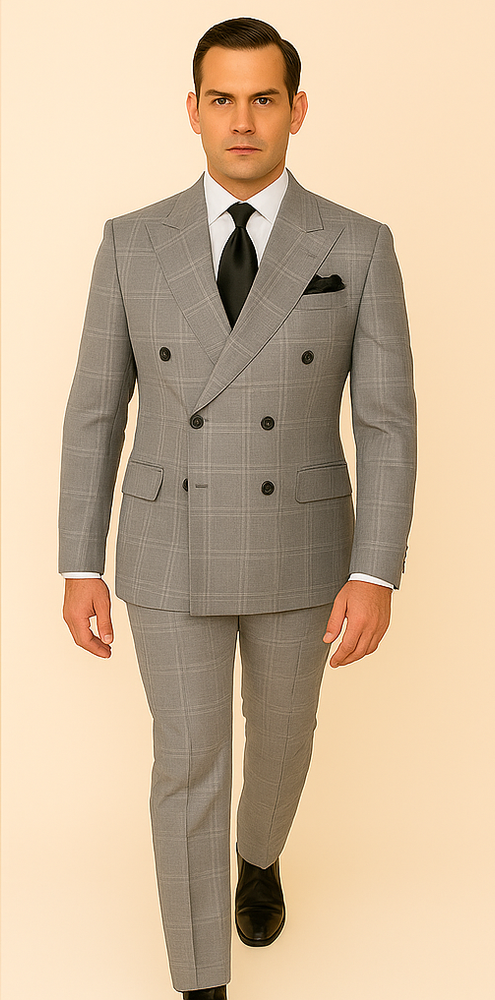 Rossi Man RM1796 – Premium Milano Tailored Double-Breasted Check Suit
