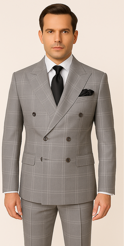 Rossi Man RM1796 – Premium Milano Tailored Double-Breasted Check Suit