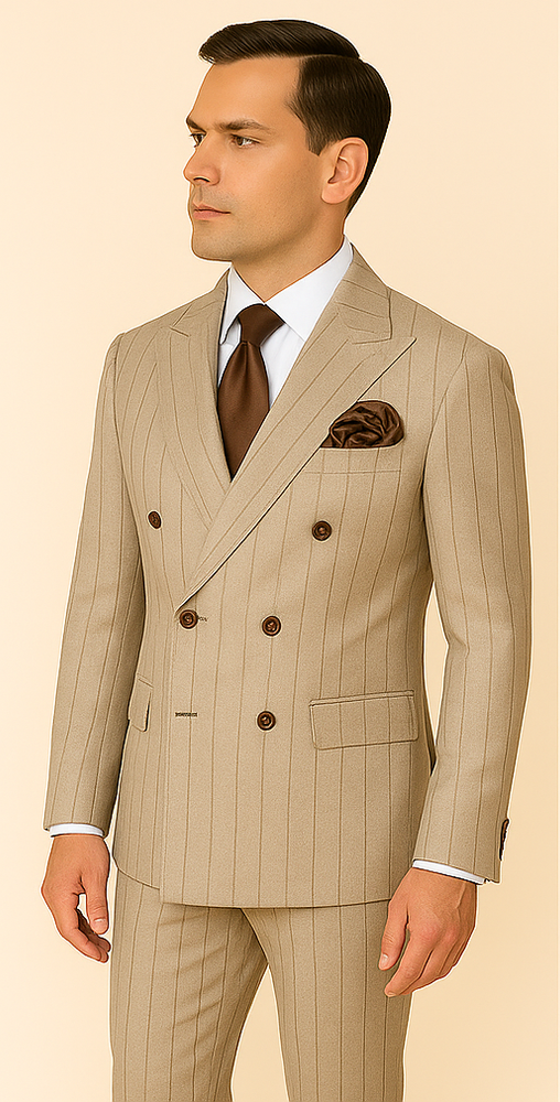 Rossi Man RM1845 – Premium Milano Fit Double-Breasted Striped Suit for Formal & Business Wear