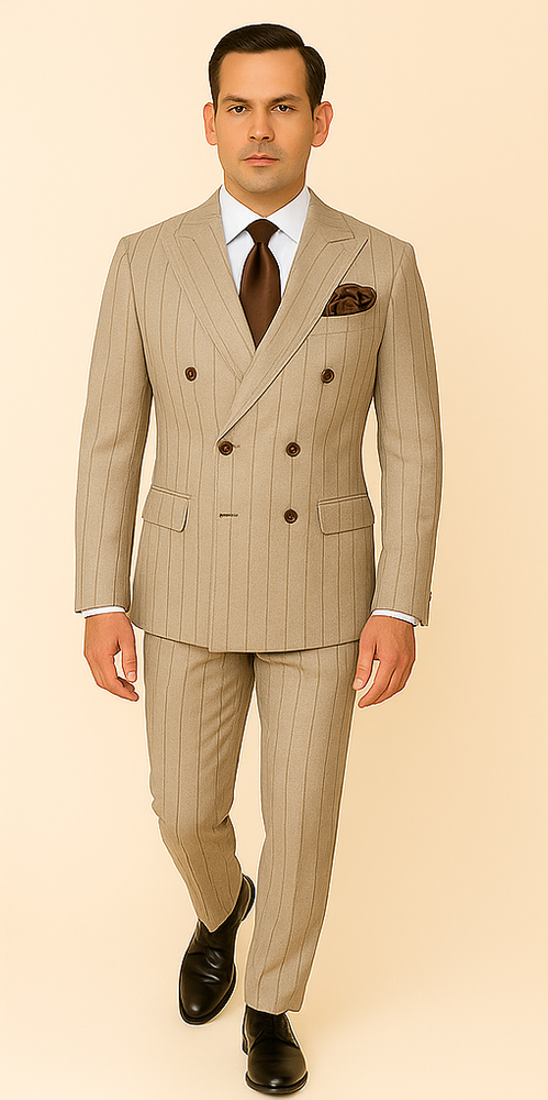 Rossi Man RM1845 – Premium Milano Fit Double-Breasted Striped Suit for Formal & Business Wear
