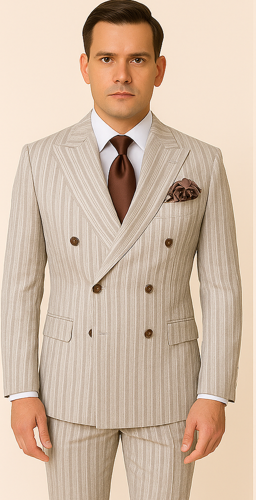 Rossi Man RM1845 – Premium Milano Fit Double-Breasted Striped Suit for Formal & Business Wear