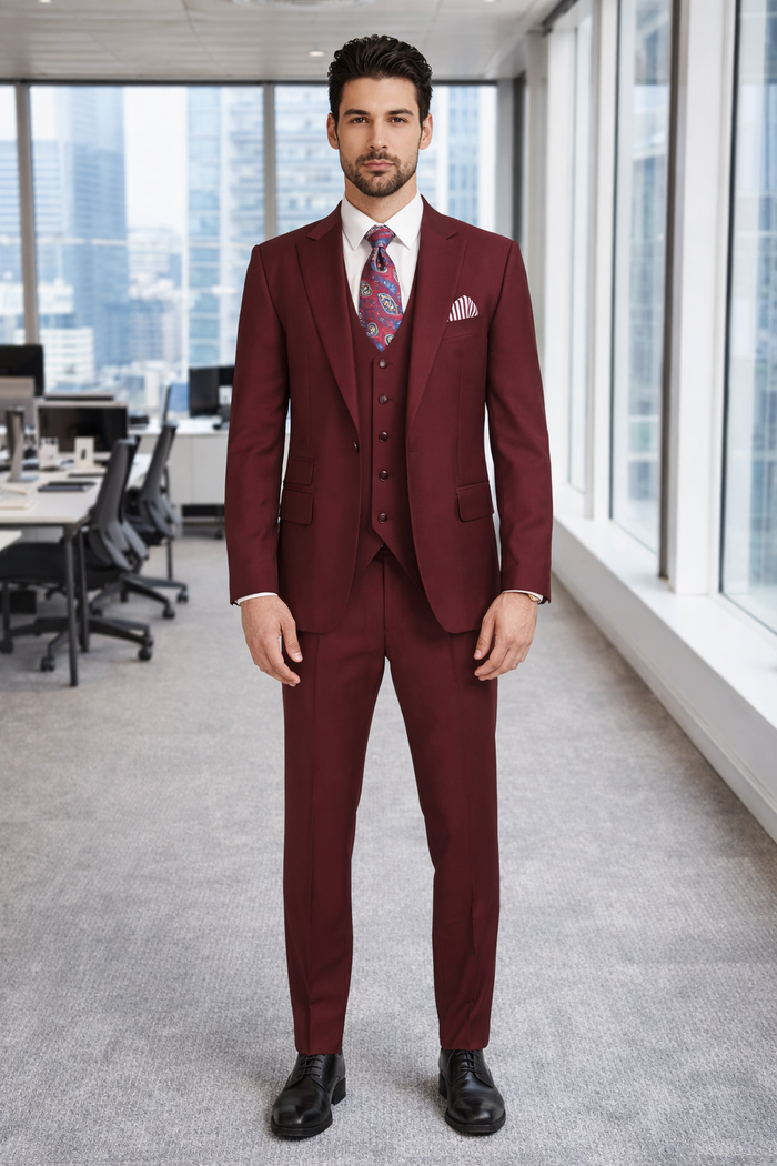 Rossi Man RM1174 – Modern Slim Fit Sydney II 3-Piece Suit for Men - Elegant Tailored Formalwear