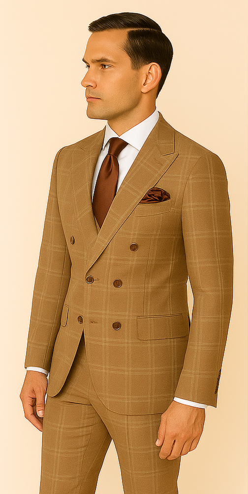 Rossi Man RM1797 – Classic Milano Fit Double-Breasted Checkered Suit for Formal & Business Wear