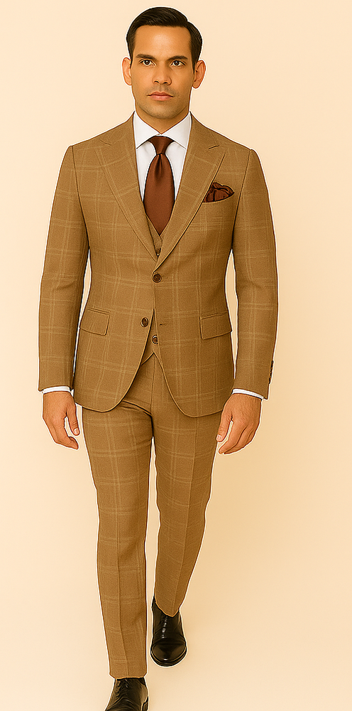 Rossi Man RM1797 – Classic Milano Fit Double-Breasted Checkered Suit for Formal & Business Wear