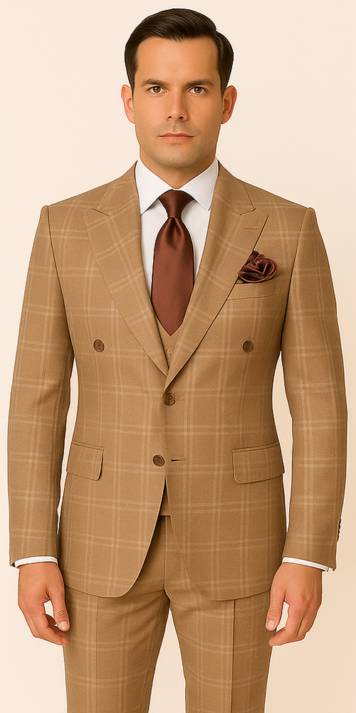 Rossi Man RM1797 – Classic Milano Fit Double-Breasted Checkered Suit for Formal & Business Wear