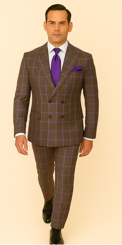 Rossi Man RM1846 – Premium Milano Fit Men’s Double-Breasted Checkered Suit for Formal & casual Events