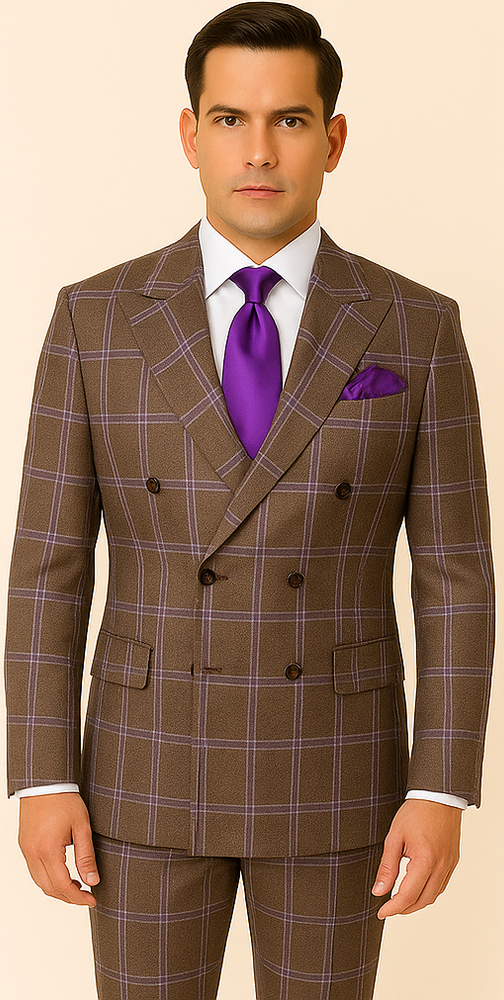 Rossi Man RM1846 – Premium Milano Fit Men’s Double-Breasted Checkered Suit for Formal & casual Events
