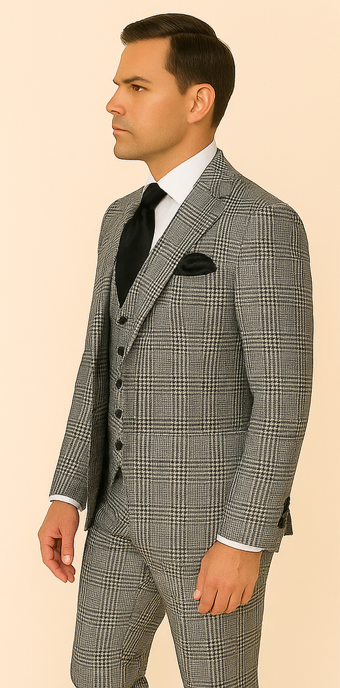 Rossi Man Sam RM2310 – Premium Milano Fit 3-Piece Plaid Suit for Business & Formal Events