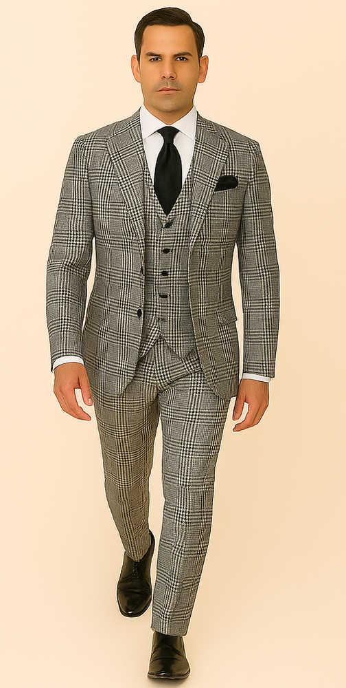 Rossi Man Sam RM2310 – Premium Milano Fit 3-Piece Plaid Suit for Business & Formal Events