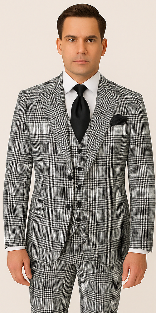 Rossi Man Sam RM2310 – Premium Milano Fit 3-Piece Plaid Suit for Business & Formal Events