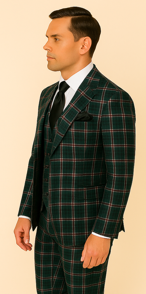 Rossi Man RM2311 – Premium Milano Fit Men’s 3-Piece Plaid Suit for Formal & Casual Events