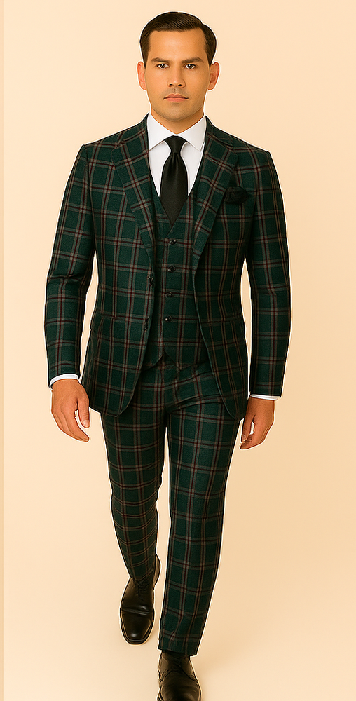 Rossi Man RM2311 – Premium Milano Fit Men’s 3-Piece Plaid Suit for Formal & Casual Events