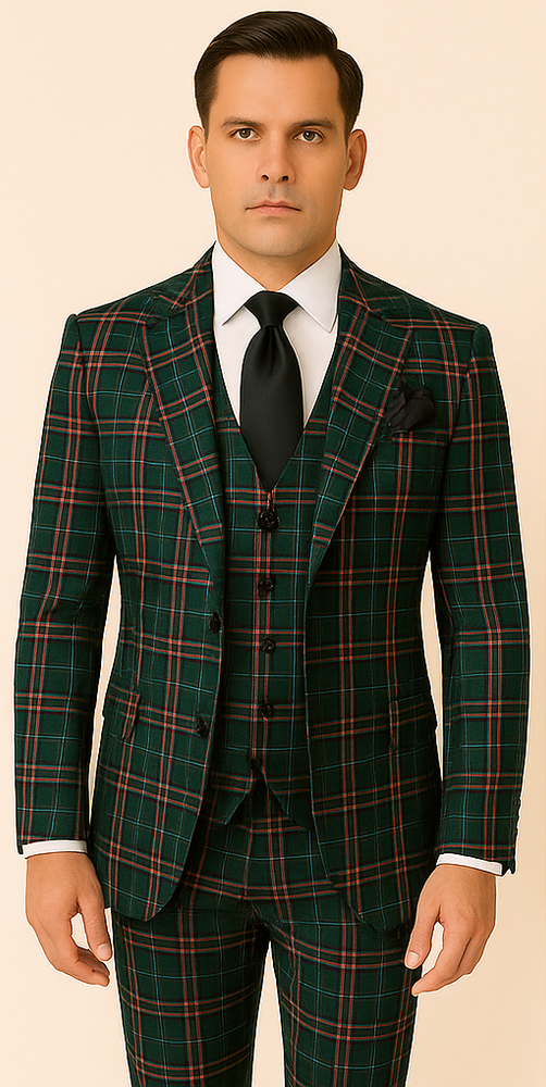 Rossi Man RM2311 – Premium Milano Fit Men’s 3-Piece Plaid Suit for Formal & Casual Events