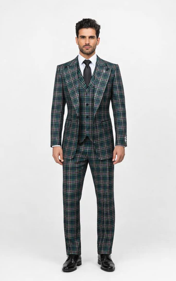 Rossi Man RM2311 – Premium Milano Fit Men’s 3-Piece Plaid Suit for Formal & Casual Events