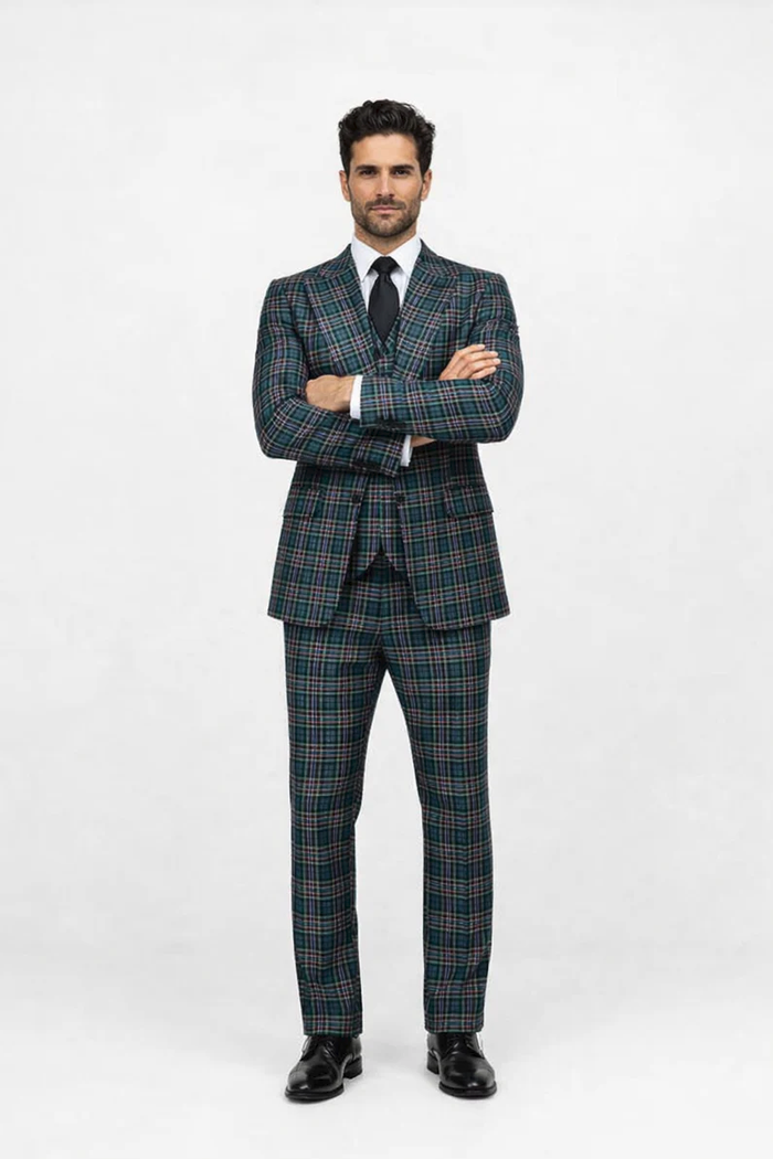 Rossi Man RM2311 – Premium Milano Fit Men’s 3-Piece Plaid Suit for Formal & Casual Events