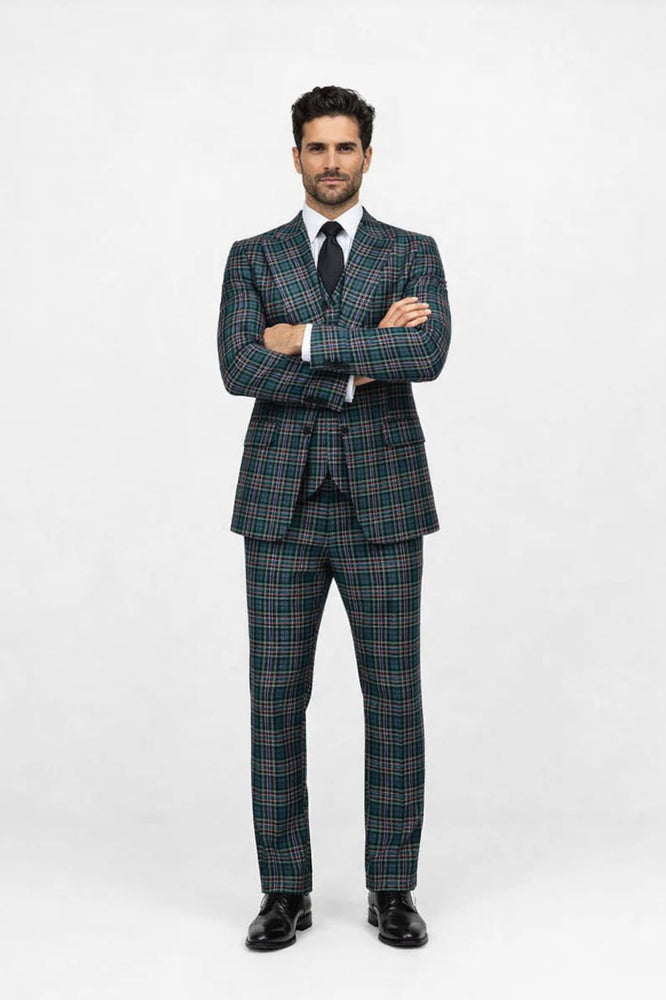 Rossi Man RM2311 – Premium Milano Fit Men’s 3-Piece Plaid Suit for Formal & Casual Events