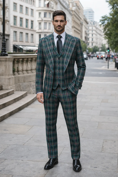 Rossi Man RM2311 – Premium Milano Fit Men’s 3-Piece Plaid Suit for Formal & Casual Events