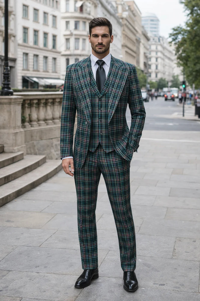 Rossi Man RM2311 – Premium Milano Fit Men’s 3-Piece Plaid Suit for Formal & Casual Events