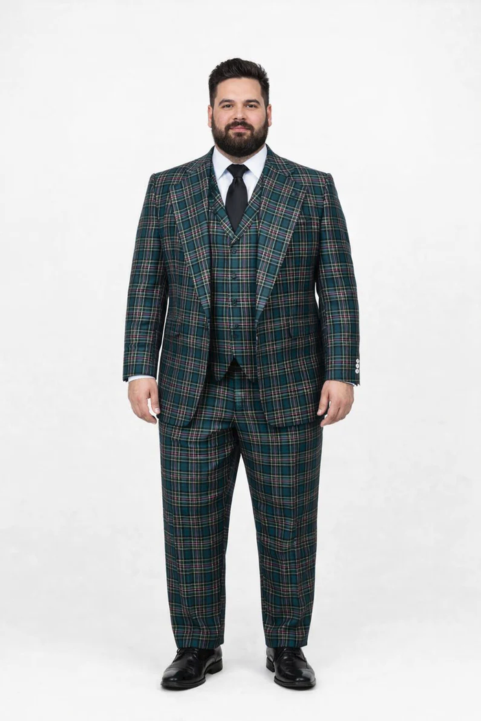 Rossi Man RM2311 – Premium Milano Fit Men’s 3-Piece Plaid Suit for Formal & Casual Events