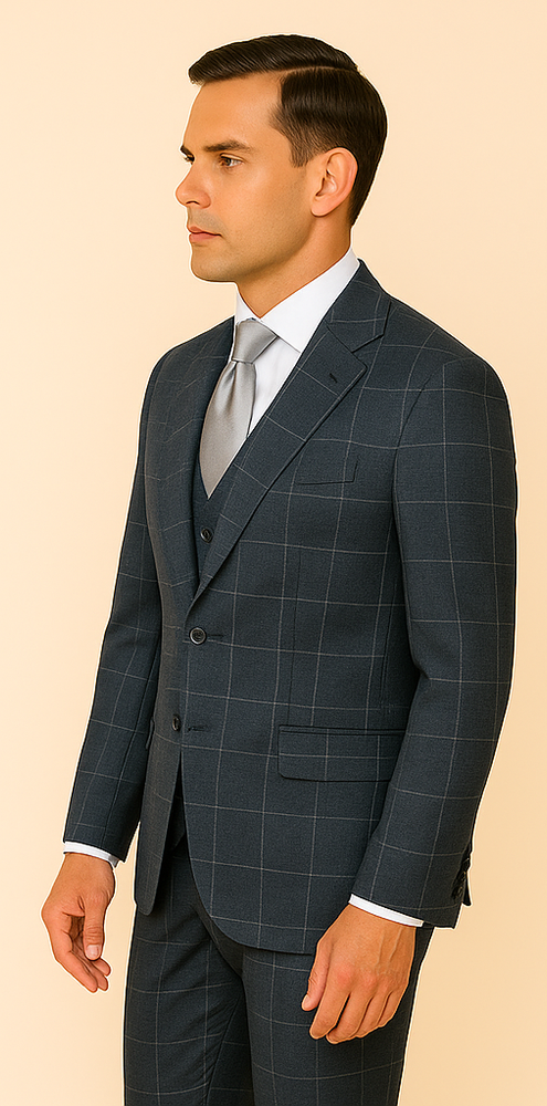 Rossi Man RM2312 – Premium Milano Fit Men’s 3-Piece Checkered Suit from the Sam Collection